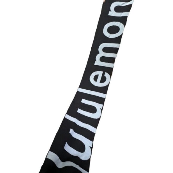 Lululemon NEW Logo Knit Merino Wool Scarf Wrap Long Cozy Warm Rare Black Gray - Picture 3 of 16